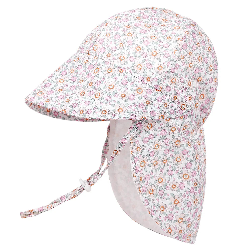 Cute Kids Sun Hat Floral Print Wide Brim Hat with Windproof Rope Summer Beach Hat for Boys Girls Vacation Outdoor Qme Pink