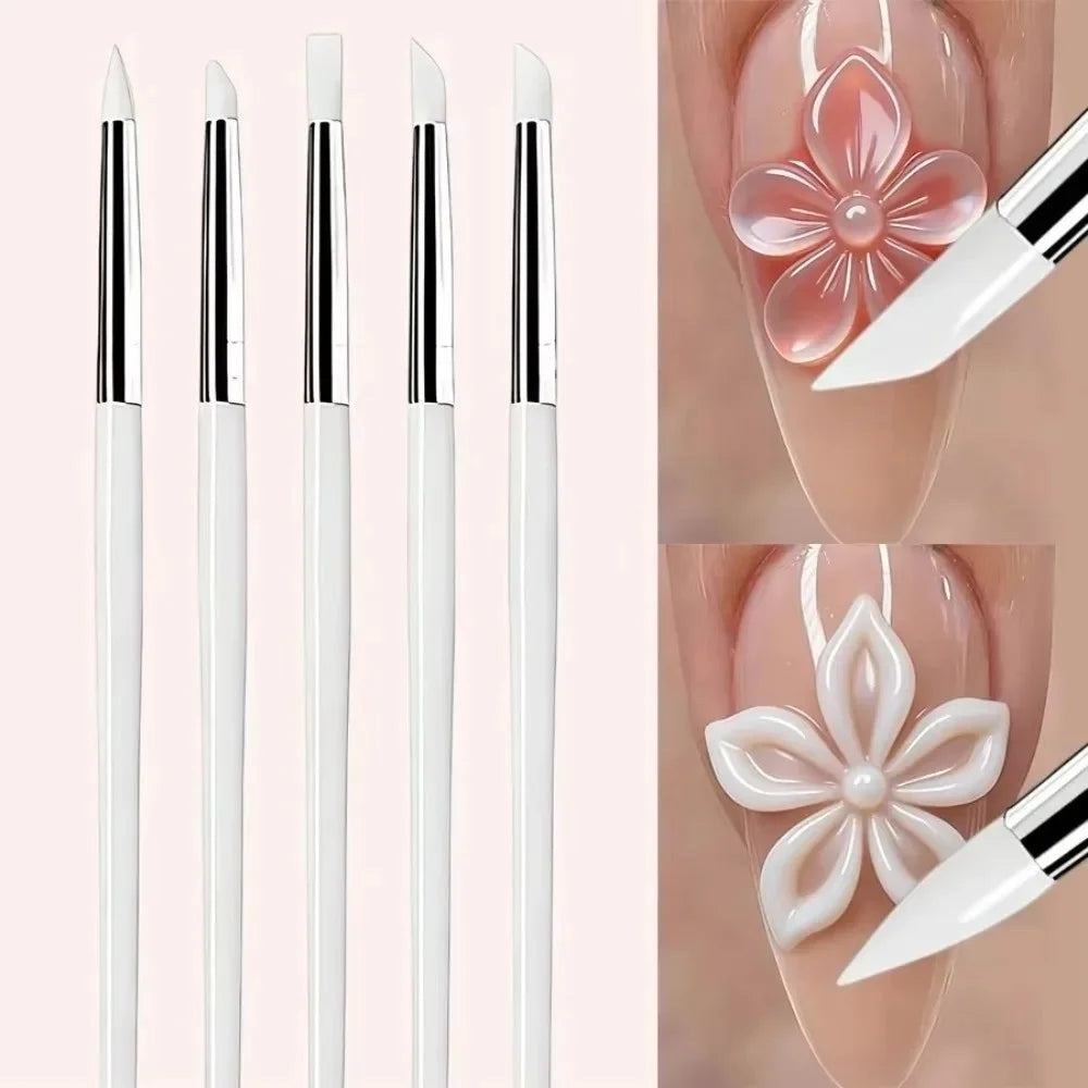 5Pcs Soft Silicone Nail Art Pen Multifunctional Nail Carving Dotting Tools Professional 3D UV Gel Polish Manicure Pens for Salon Qme