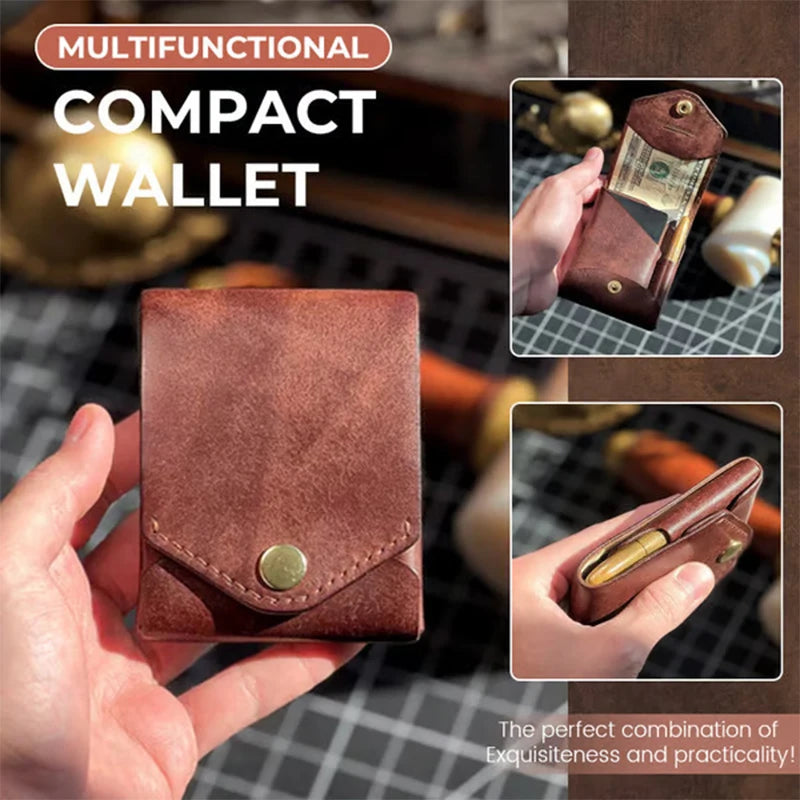 Multifunctional Compact Wallet,Handmade Leather Card Holder/Wallet,Small Slim Thin Compact Credit Card Wallet,Built-In Pen Slot. Qme