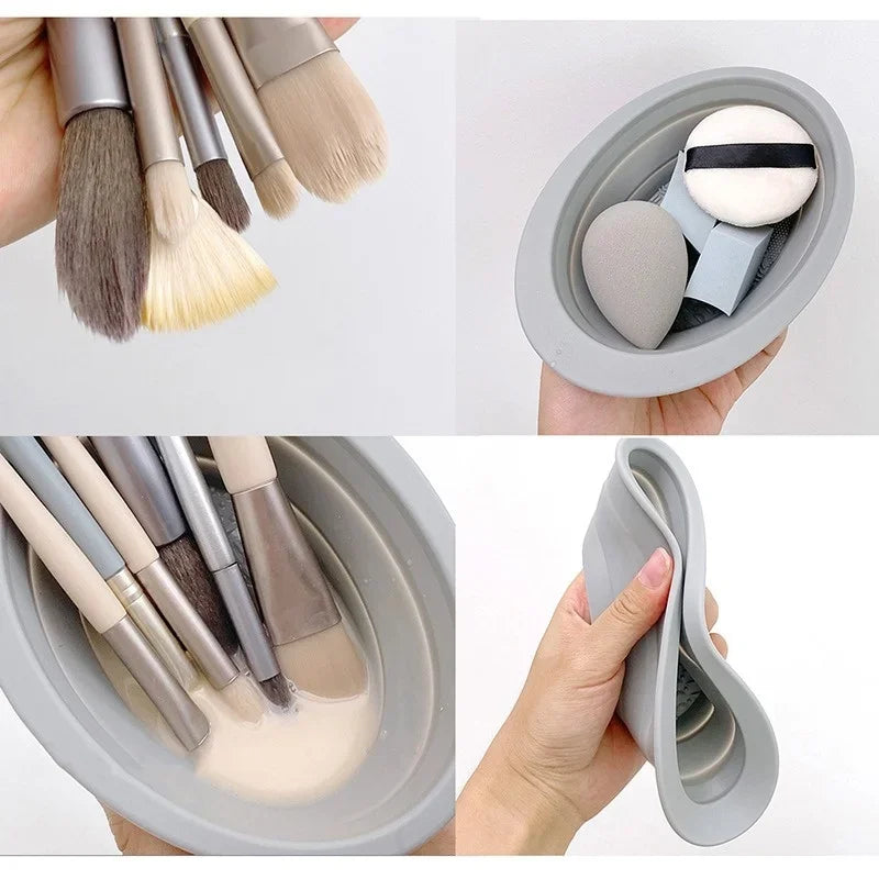 Foldable Silicone Makeup Brush Cleaner Bowl Cosmetic Cleaning Mat Qme
