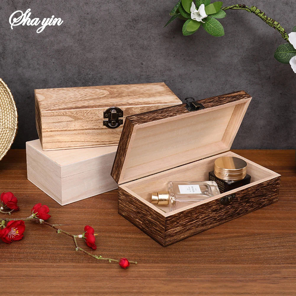 1PC Wooden Gift Box - Rectangular Wooden Box - Colored Storage Box - Wooden Gift Packaging Box Qme