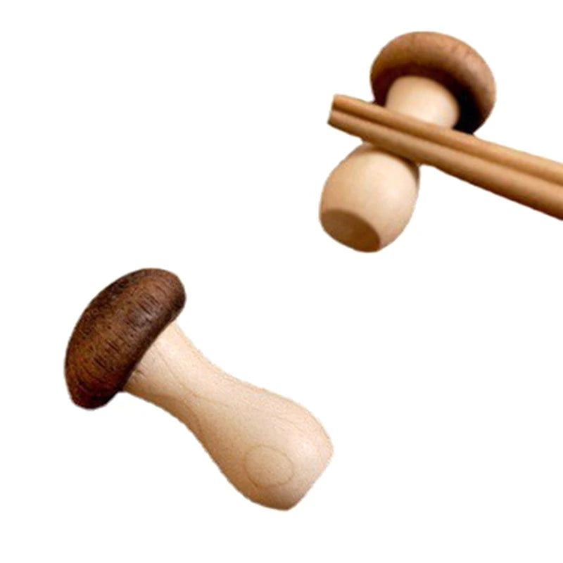 2Pcs Mushroom Wooden Chopsticks Stand Mini Cute Chopsticks Stand Home Decor Kitchen Items. Qme