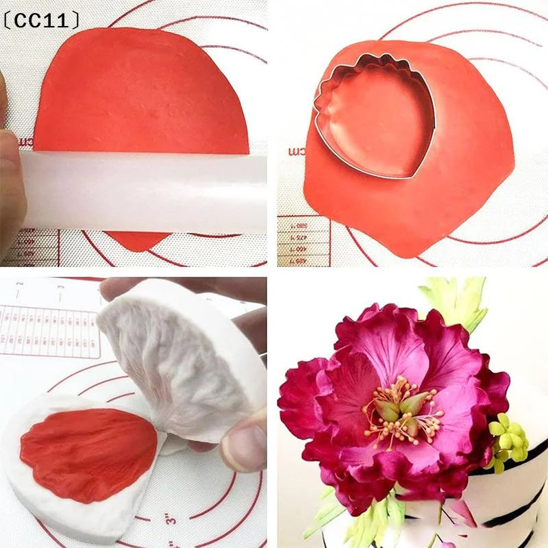 5 Peony Petal Veiner Silicone Mold Stainless Steel Cutter Mould Qme