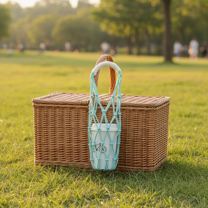 Handmade Macrame Water Bottle Sling Multicolor Cotton Rope Net Bag Qme