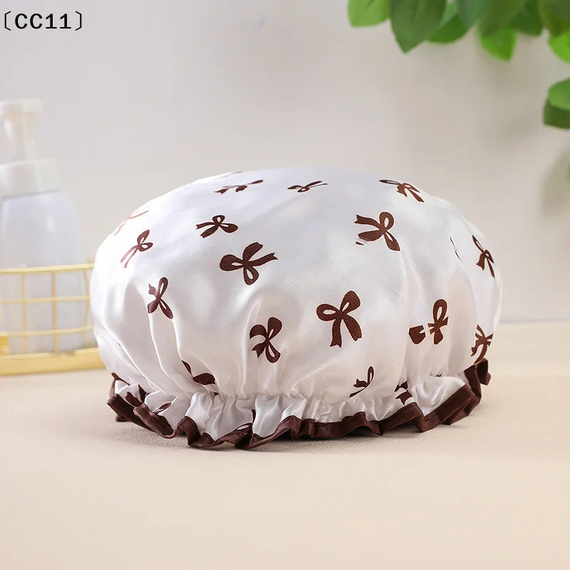 Double-layer Water-proof Shower Cap Antifouling Kitchen Hair Cover Qme