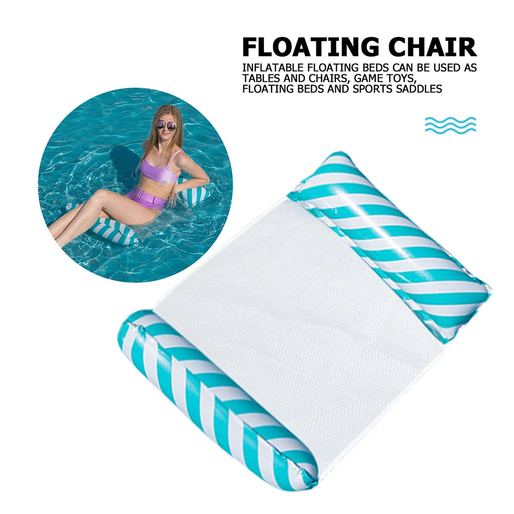 Foldable Striped Inflatable Lounge Chair, Suitable For Swimming Pool Parties And Beach Leisure Floating Beds With Net Backrest Qme