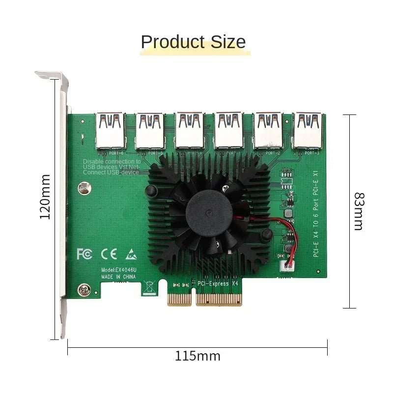 PCI-E To PCI-E Adapter, PCI Express X4 20Gb, PCIE Slot 4X To 16X, USB 3.0 Riser Extender, 1 To 6 Riser Card for Bitcoin Miner Qme
