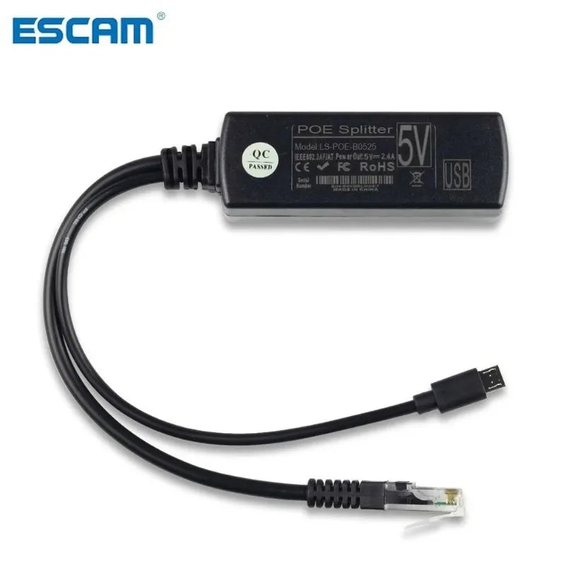 ESCAM IEEE 802.3af Micro USB Active PoE Splitter Power Over Ethernet 48V to 5V 2.4A for Tablets Dropcam or Raspberry Pi Qme Micro USB China Mainland
