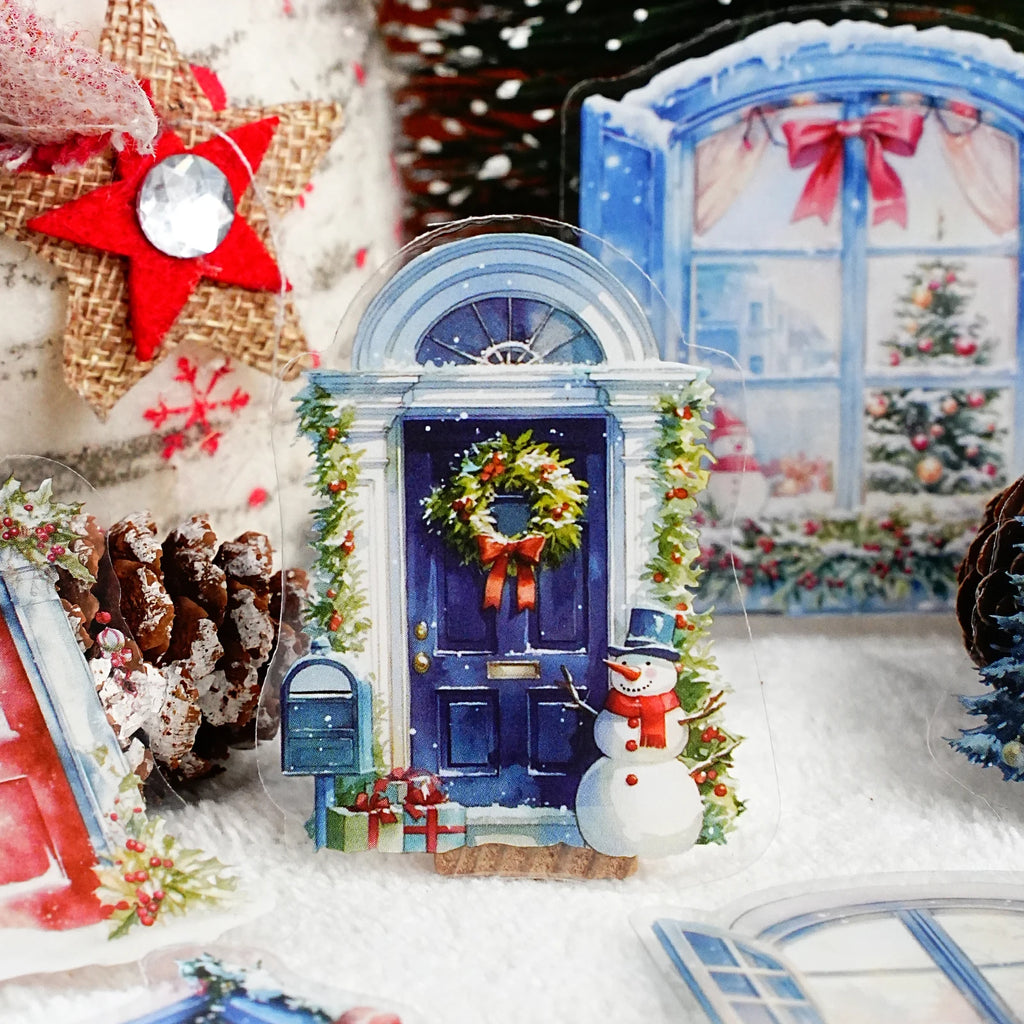 15 Sheets Christmas Theme PET Sticker Pack for Scrapbook DIY Photo Frame Collage Decor, Christmas Gift Decorative Stickers Qme