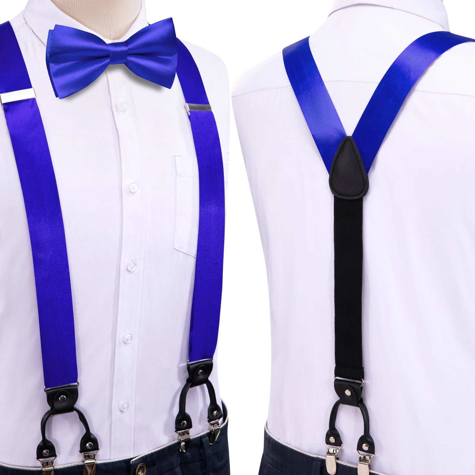 Hi-tie Silk Mens Braces Bowtie Hanky Cufflinks Y Back Clip Adjustable Qme BD-3156