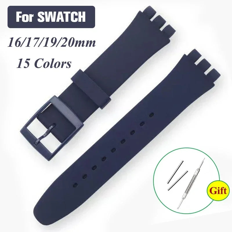 16mm 17mm 19mm 20mm Soft Silicone Bracelet Colorful Watchband for Swatch Watch Strap Replacement Watches Accessories with Tool Qme