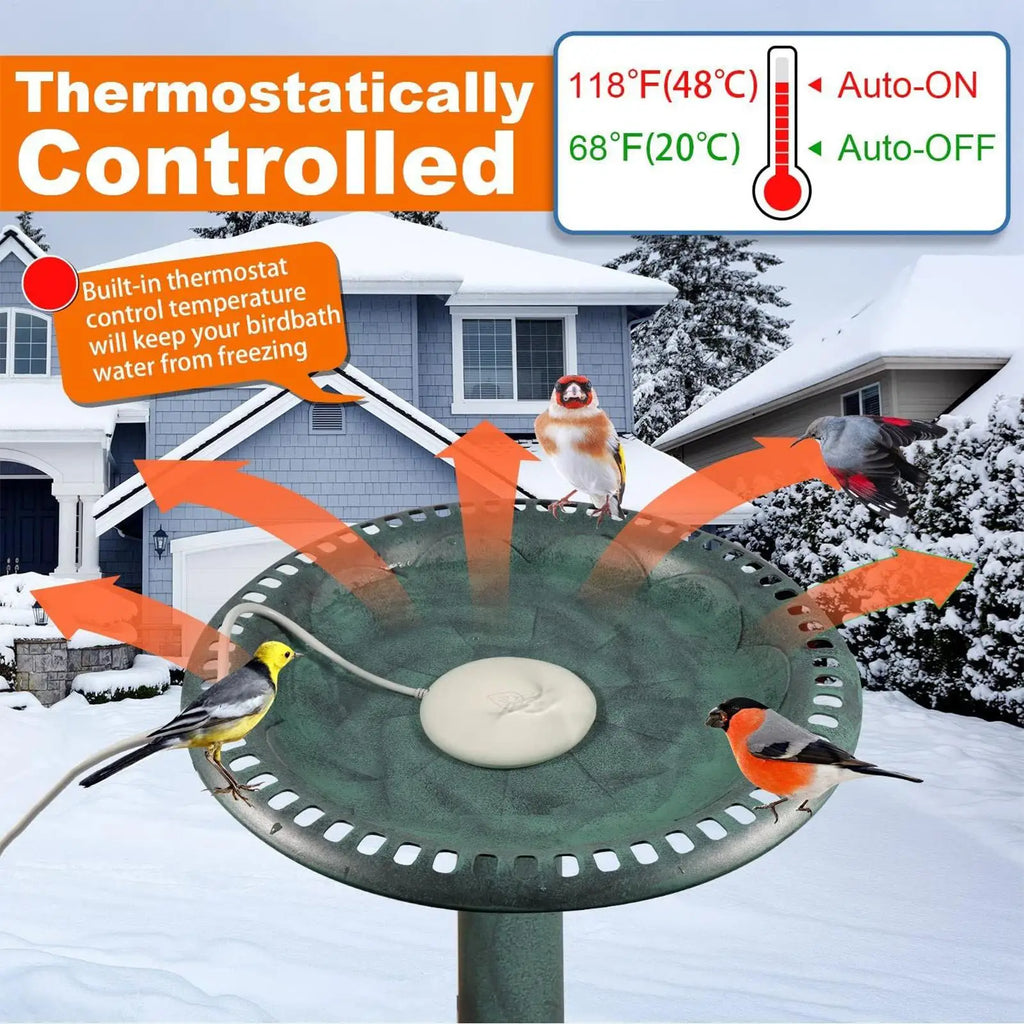 Bird Bath Heater for Outdoors Bird Bath Deicer Poultry Waterer Deicer for Winter Pond Fountain Garden Lawn Patio Backyard Qme