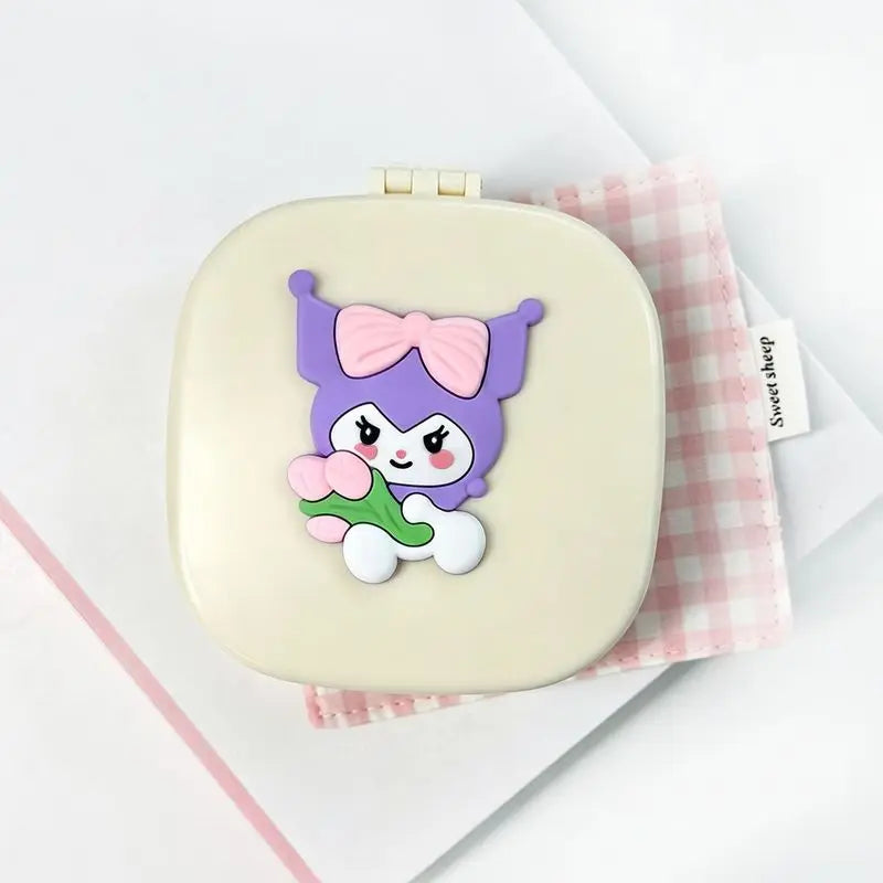 Hello Kitty Kuromi Jewelry Box, Portable Home Makeup Case, Student Bangs Comb and Folding Mirror Comb Storage Box Qme