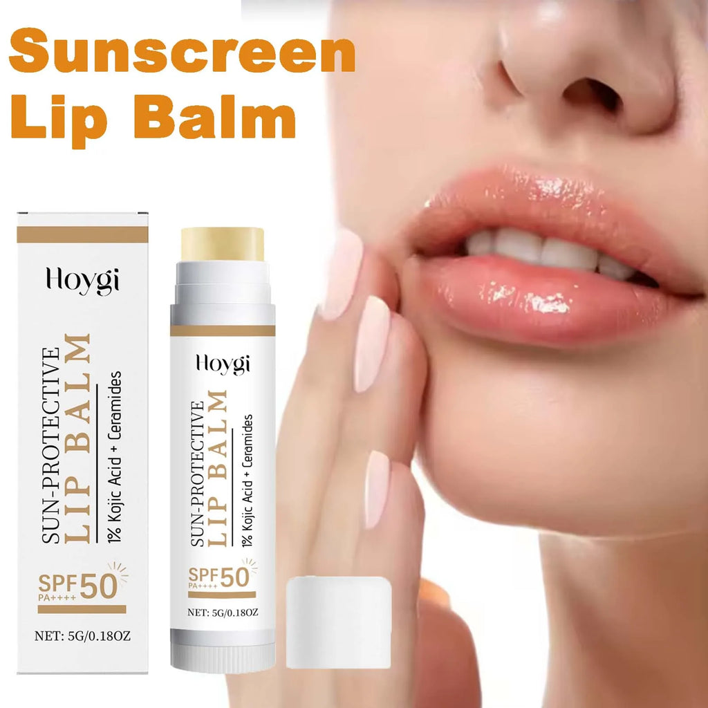 Sun Protective Lip Balm SPF50+ Hydrating Lip Sunblock Fade Lip Lines Nourishing Moisturizing Brighten with Kojic Acid Ceramide Qme
