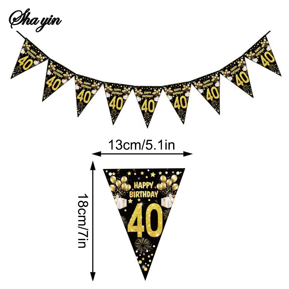 Birthday Triangle Flag, Digital Age, Black Gold Triangle Flag, Pulling Flag, Party Supplies Qme 40 1set