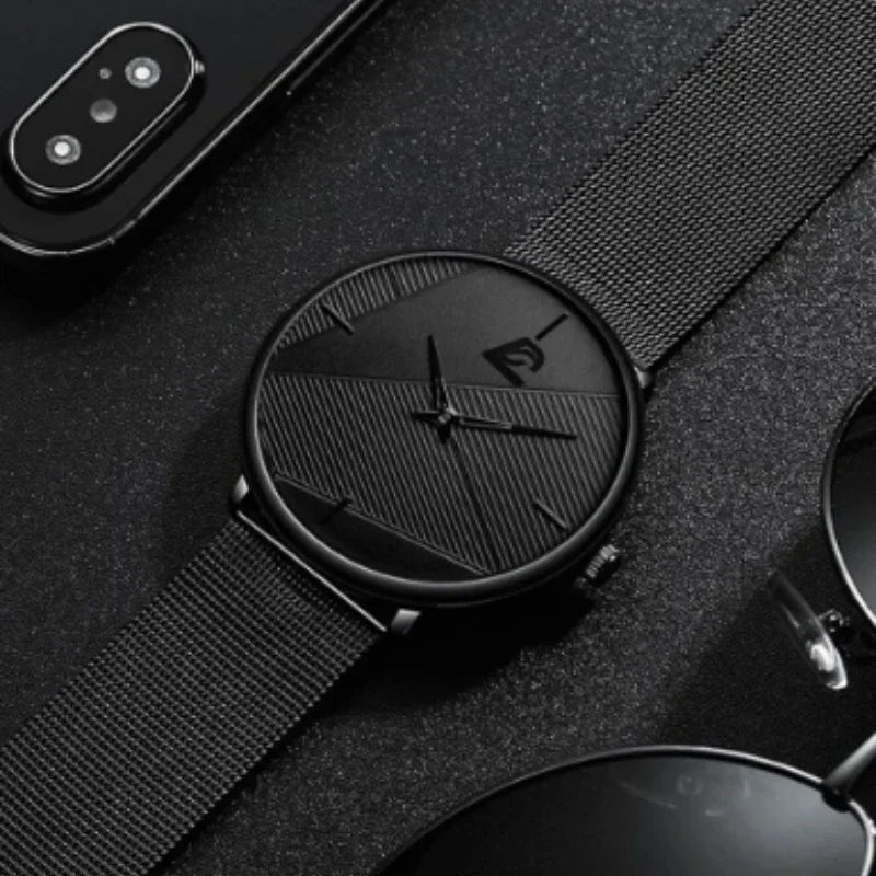 3PCS Set Minimalism Fashion Mens Watches Simple Men Business Mesh Belt Quartz Watch Male Casual Necklace Bracelet Wristwatch Qme