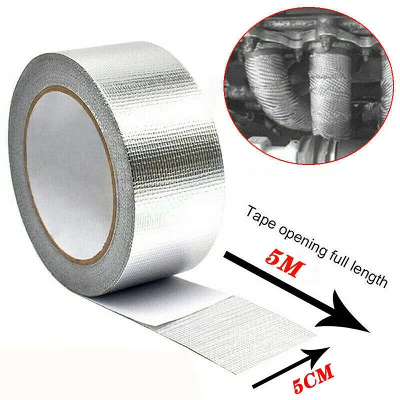5m*5cm Silver Exhaust Pipe Insulation Tape - High Temperature Heat Resistant Bandage for Manifold Downpipe Adhesive Tape Qme Default Title