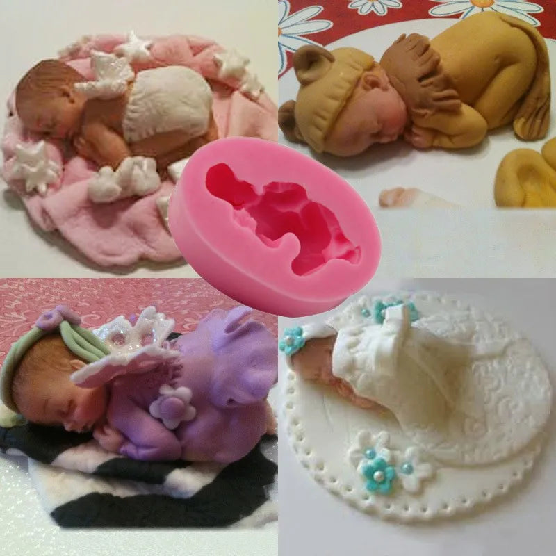 New 3D Sleeping Baby Doll Silicone Cake Mold Face Down Party Fondant Decorating Tools Cupcake Chocolate Baking Moulds Qme