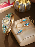 5pcs Women's Fashionable, Elegant and Versatile Women's Atmosphere Watch+Light Luxury Jewelry Set, a Romantic Holiday Gift Qme Blue