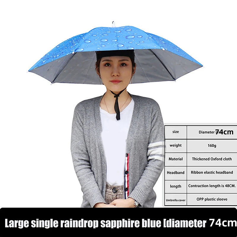 Anti-rain Headwear Brolly Cap Head Umbrella Elastic Band Waterproof Qme 77CM droplet blue