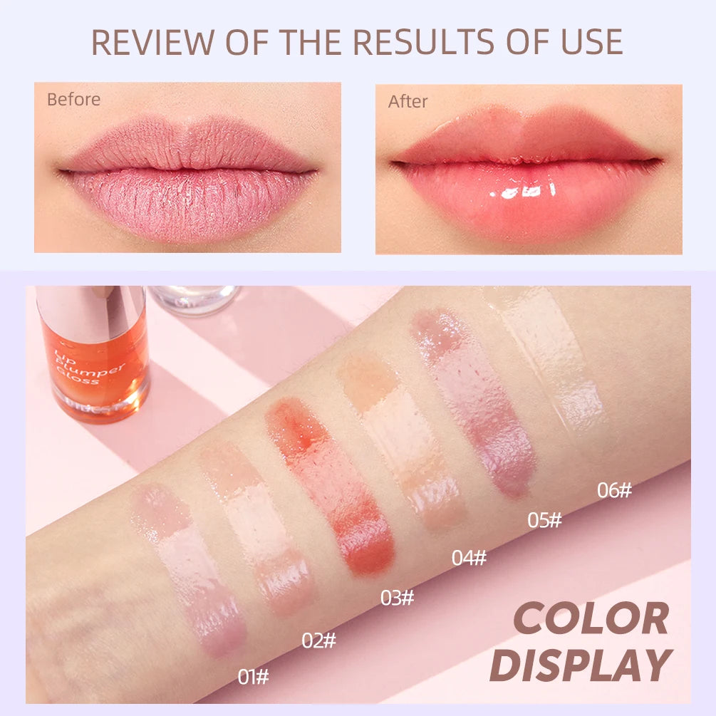 QIBEST Crystal Jelly Lip Oil Plumping Moisturizing Lip Gloss Sexy Plump Lip Glow Oil Tinted Lip Balm Nourishing Lip Glaze Makeup Qme