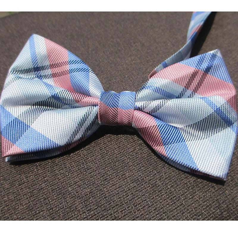 Bowtie Men Formal Necktie Pink Black Plaid Wedding Butterfly Male Qme RT3