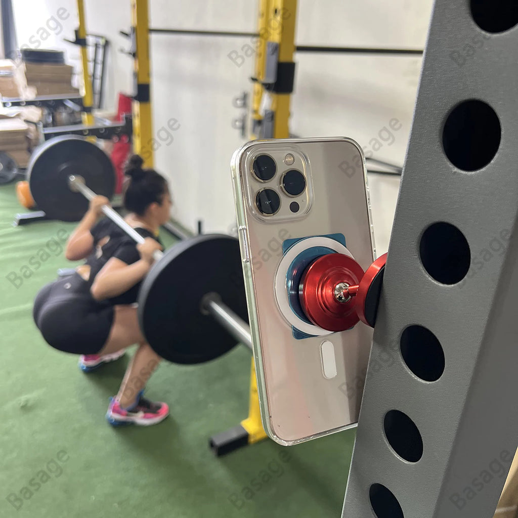 Dual Magnetic Gym Phone Holder for Working Out Videos-Double Sided Strong Magnet with 360 Degree Rotation - Fits Any Smart Phone Qme