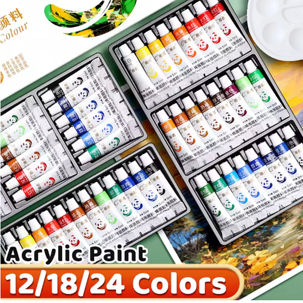 24/18/12 Colors 5ML Acrylic Paint Set, Fadefast, Rich Pigment, Suitable for Beginners, Artists, Crafts, Wall, Clothing Painting Qme