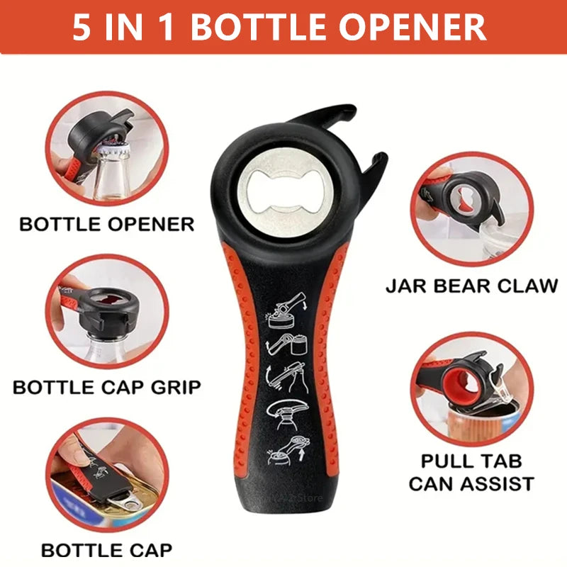 Can Opener Multi Functional Five In One Beverage Bottle Opener Cap Twister Four Position Can Opener Anti Slip Cap Twister Qme