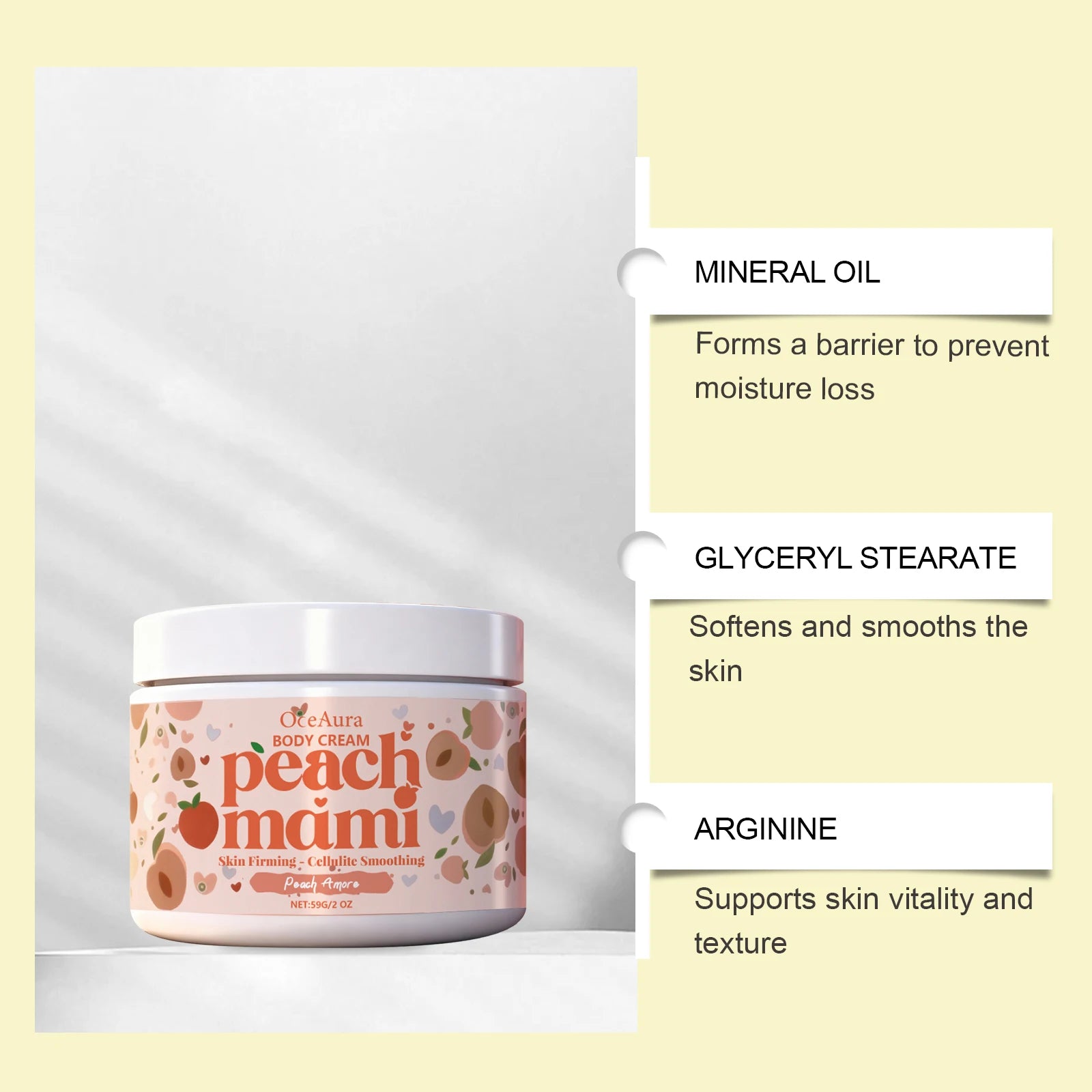 Peach Firming Body Cream Moisturizing Tightening Lifting Smoothing Skin Daily Use for Elastic Nourished & Protected Skin Qme