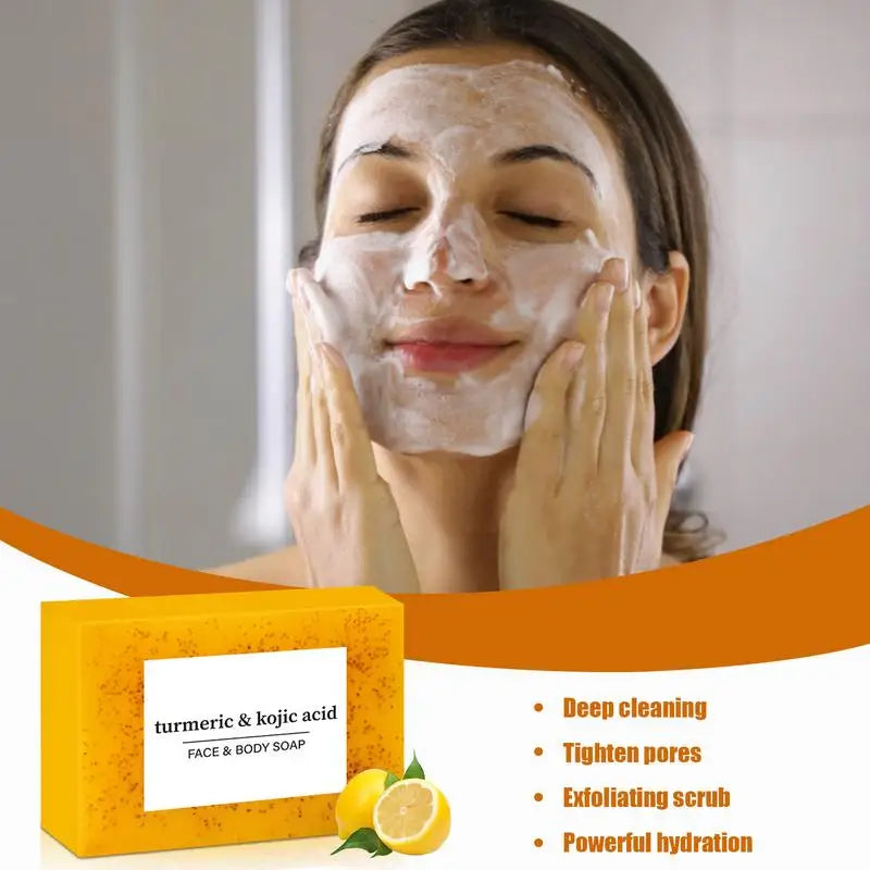Body Soap Bar Brightening Lemon Turmeric Cleaning Lightening Dark Qme