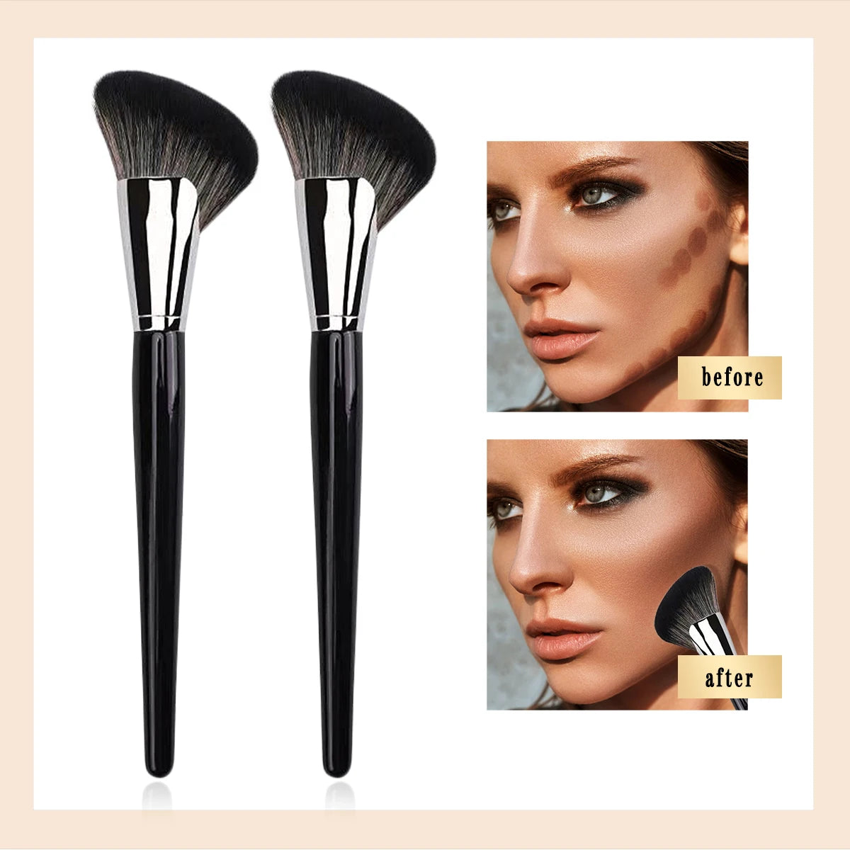 New sickle trimming brush, face side oblique angle shadow brush, face outline silhouette, one-pack fan makeup brush Qme