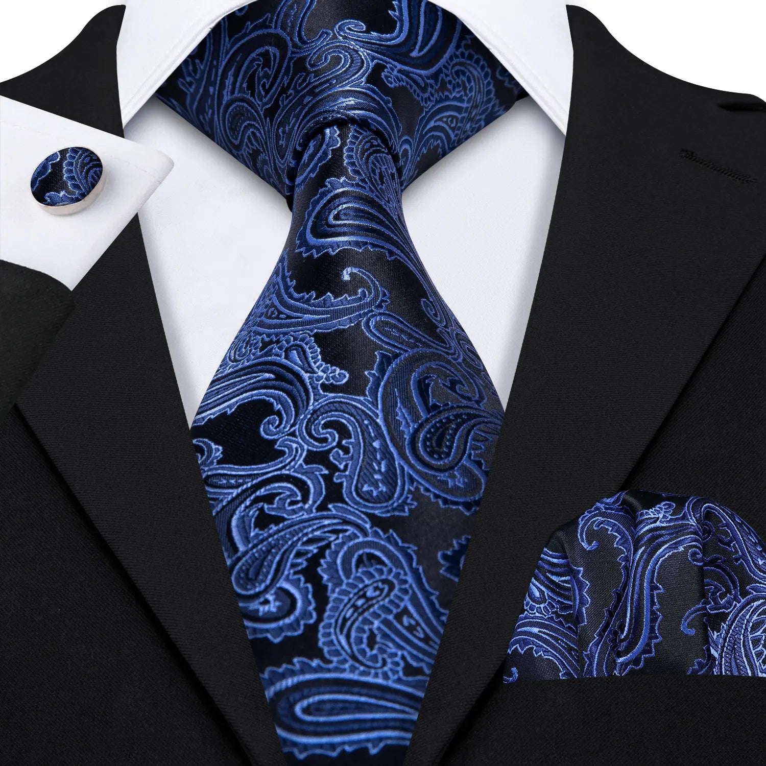 Hi-tie Men's Ties Floral Paisley Handkerchief Cufflinks Tuxedo Qme N-3551