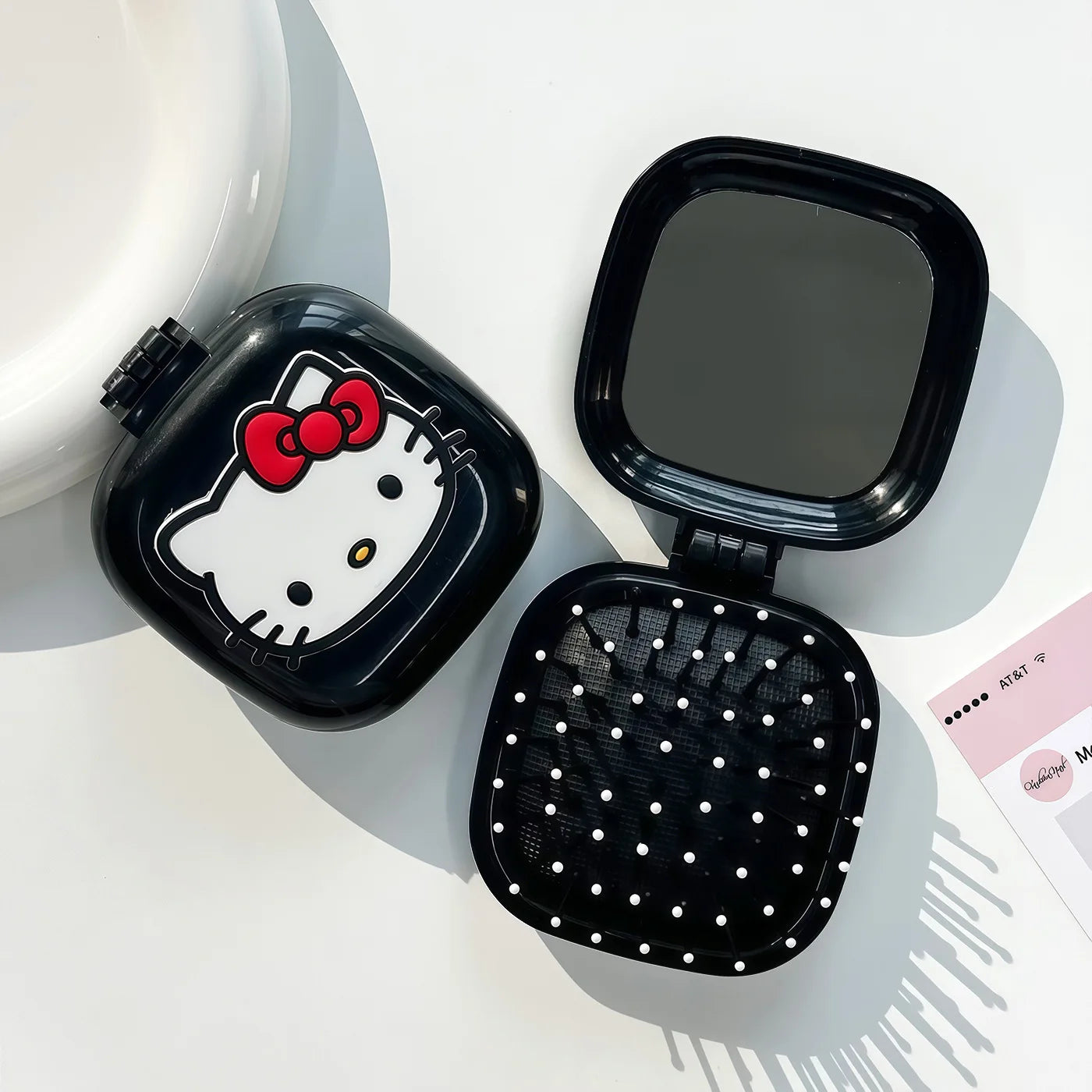 Cute Hello Kitty Black Air-cushion Comb 2-in-1 Mini Mirror Qme 7