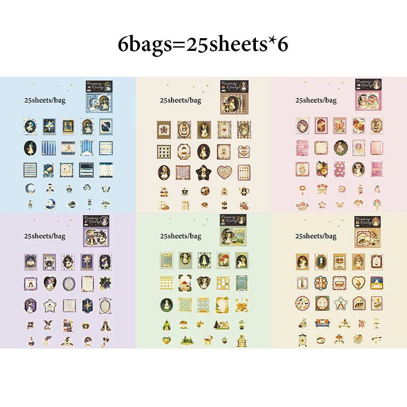 6 Bags Romantic Fantasy Foil Sticker Pack, Magical Fairy Tale Elements, Versatile for Creative Journaling & Crafts Qme 6 bags