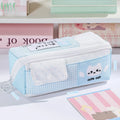 Large Capacity Cute Polka Dot Cat Pencil Case Student Pen Pouch Qme Blue