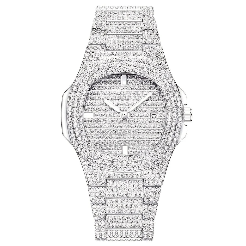 1pc Popular Hip Hop Full Artificial Diamond Avant-garde Quartz Men's Watch Trendy Brand Fashion Men's Watch Qme