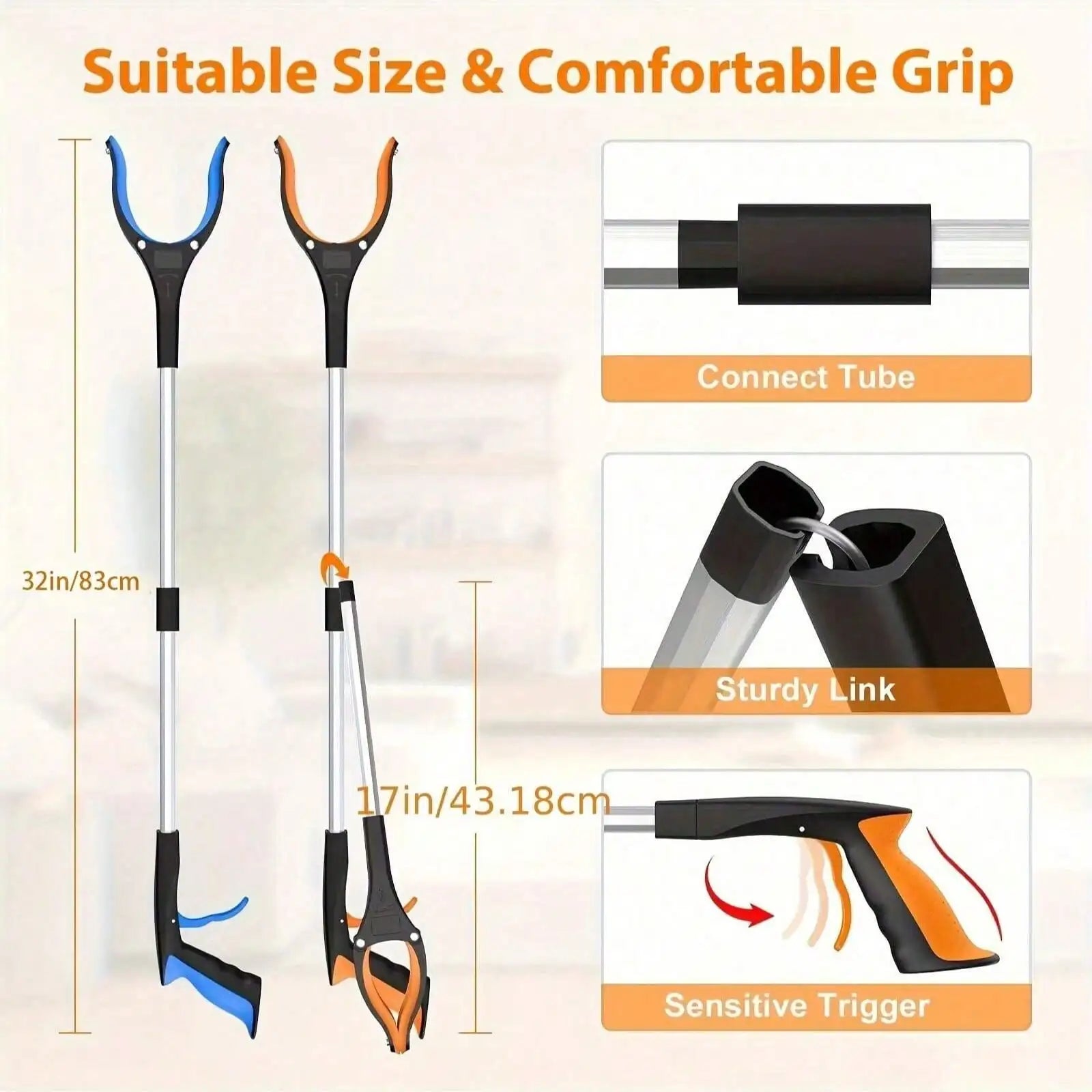 1 Foldable Elderly Grasping Tool Lightweight Extendable 360 Rotating Qme