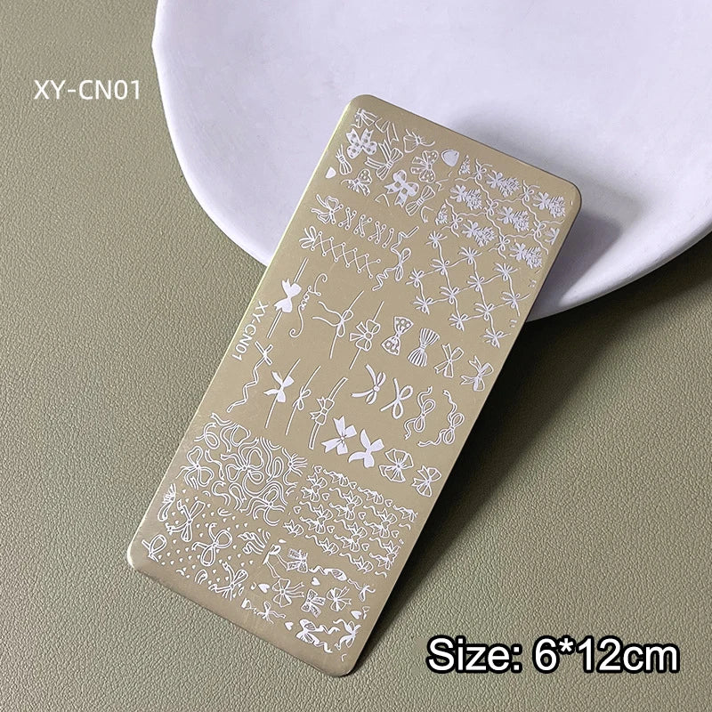 12x6cm Golden Rectangular Nail Stamping Plate Bowknot Butterfly Qme 1