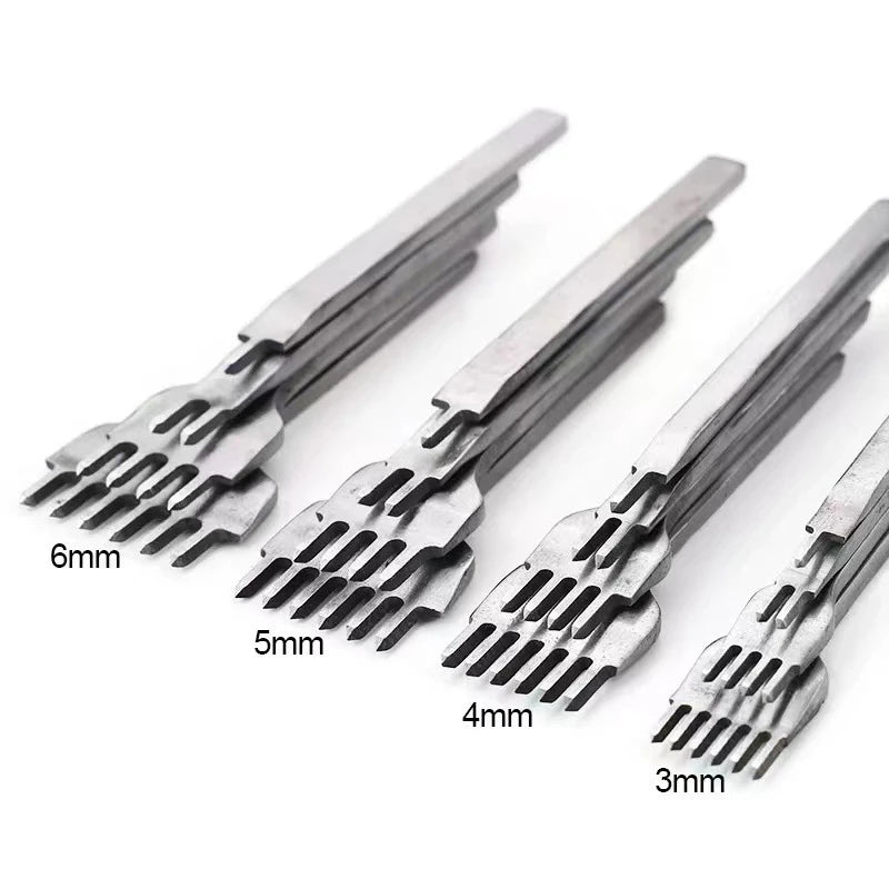 3MM 1/2/4/6 Prong DIY Leather Hole Punch Tool Leather Stitching Tools Diamond Chisel Leather Carving Punch Hole Work Qme