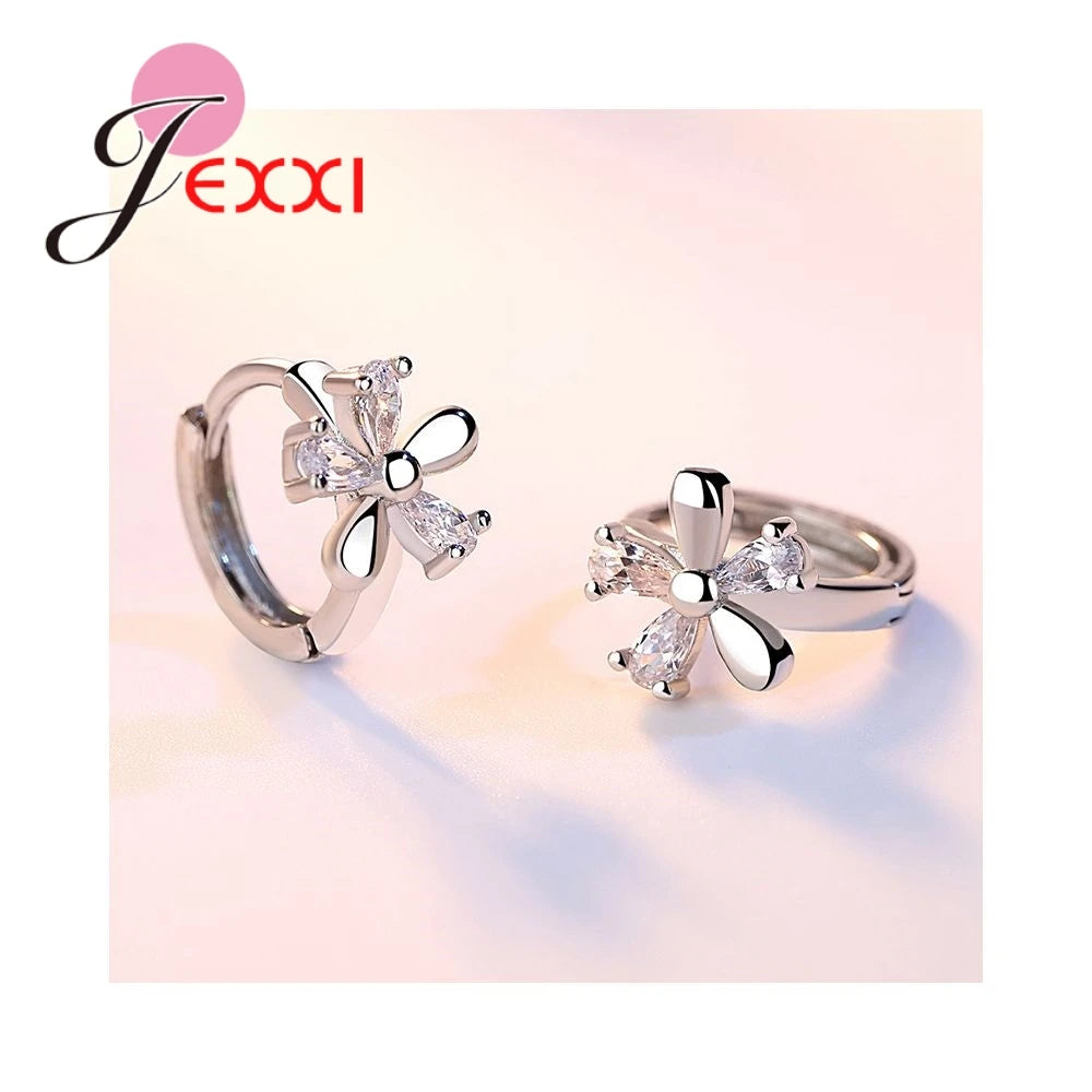 Hot Sell Women Earring Clear Crystal Flower Shape Accessories 925 Sterling Silver Color Gifts For Girls Cheap Sale Vintage Goods Qme