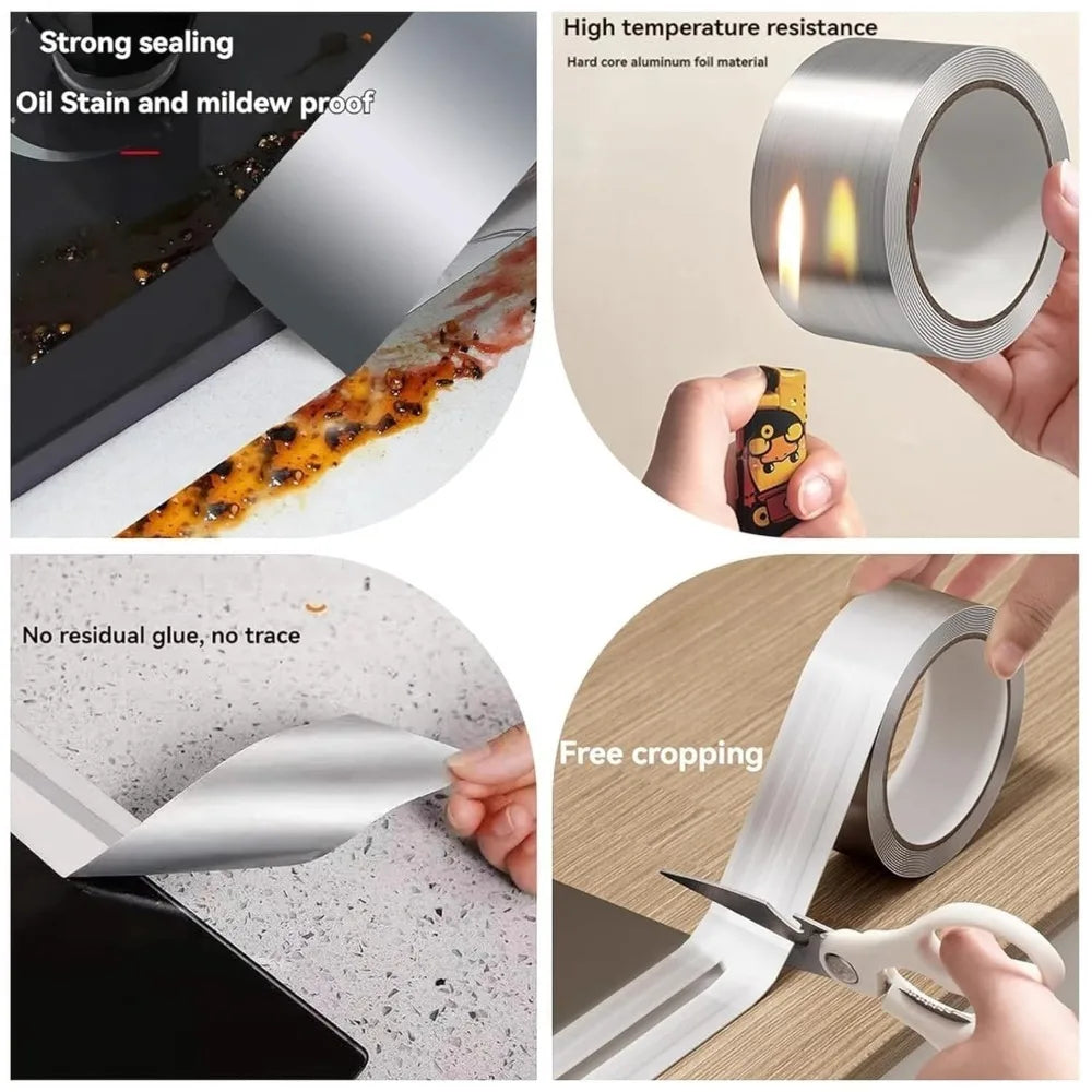 Aluminum Foil Tape 5-10m Waterproof Oil Proof Self Adhesive Kitchen Stove Sink Gap Seal Strip Heat Resistant for Countertop Edge Qme