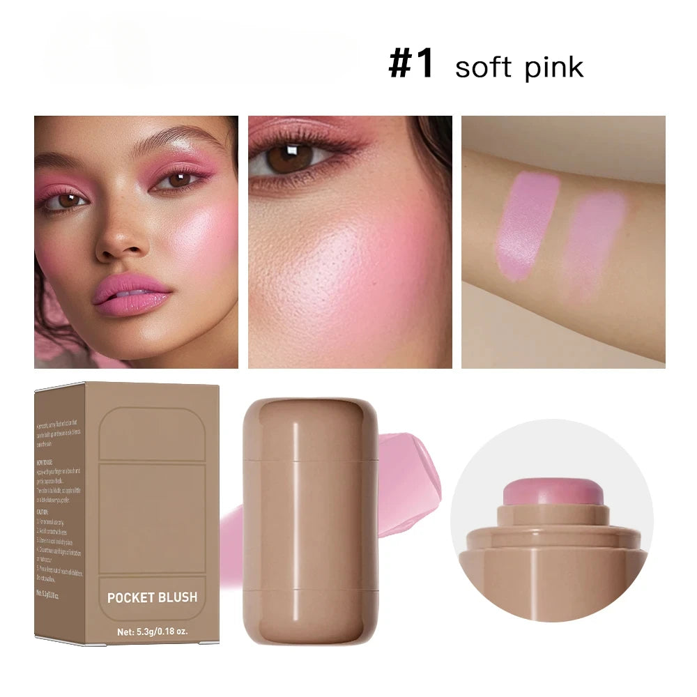 3in1 Cheek Lip Tinted Moistured Blush Stick Waterproof Easy Rouge Qme 1 soft pink