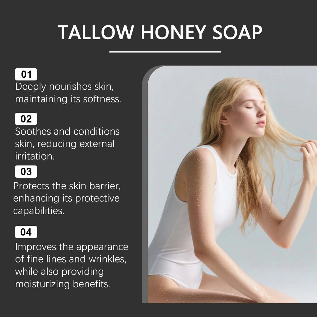 Tallow Honey Soap Bar Gentle Cleansing Bar for Face & Body Rich Lather Moisturizing Redness Relief Soften Smoothing Skin Care Qme