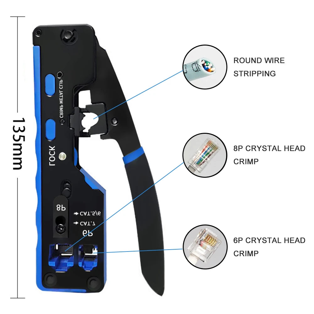 Network Cable Clamp Pliers Stripping Crimping Professional Tester Qme