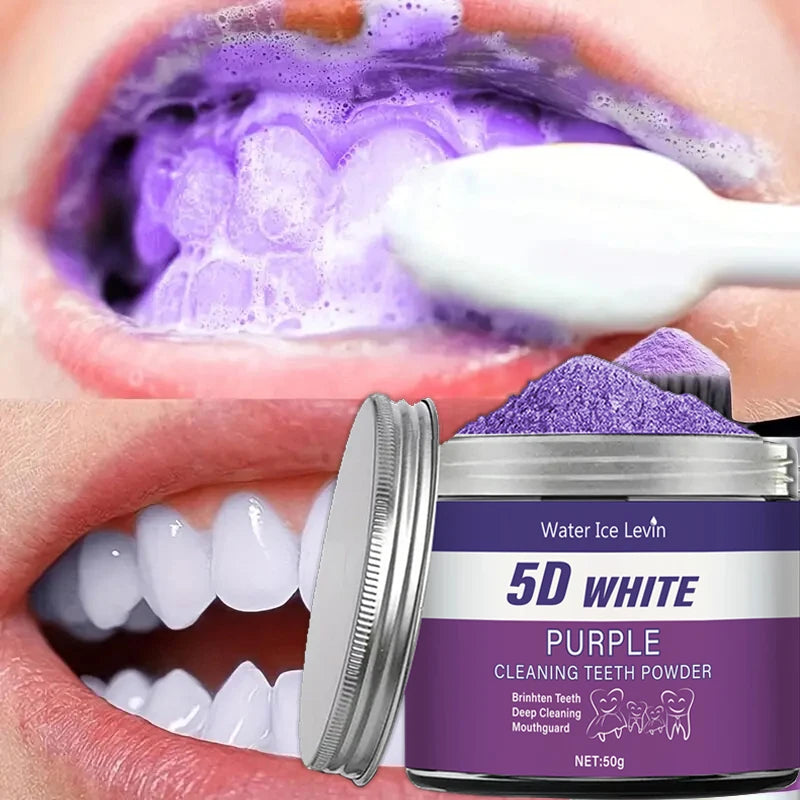 Purple Teeth Whitening Powder, 50g - Deep Cleaning and Teeth Cleaning Powder, Fresh Breath Toothpaste, Natural Pearl Essence Qme