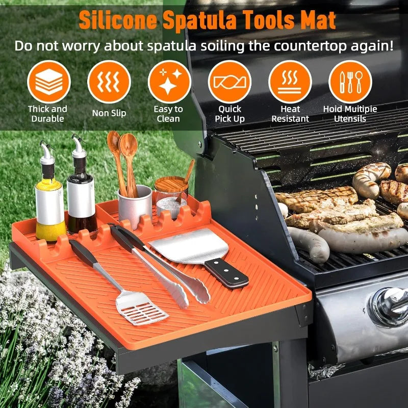 Heat Resistant Silicone Grill Tool Holder Mat Side Shelf Drip Pad Qme
