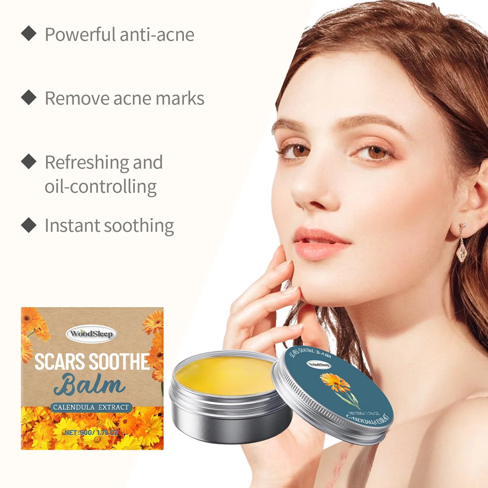 Calendula Acne-Prone Cream Anti-Acne & Fade Marks Oil-Control Shrink Pores Soothing Cream Non-Greasy & Fast Absorbing SkinCare Qme