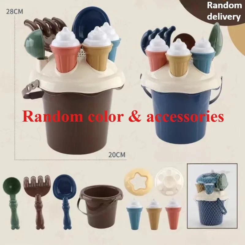 Kids Beach Toy Digging Sands Tool Sand Toys Set with Shovel Rake Water Bucket Ice Cream Mold for Toddler Boy Girl Birthday Gifts Qme RandomColor
