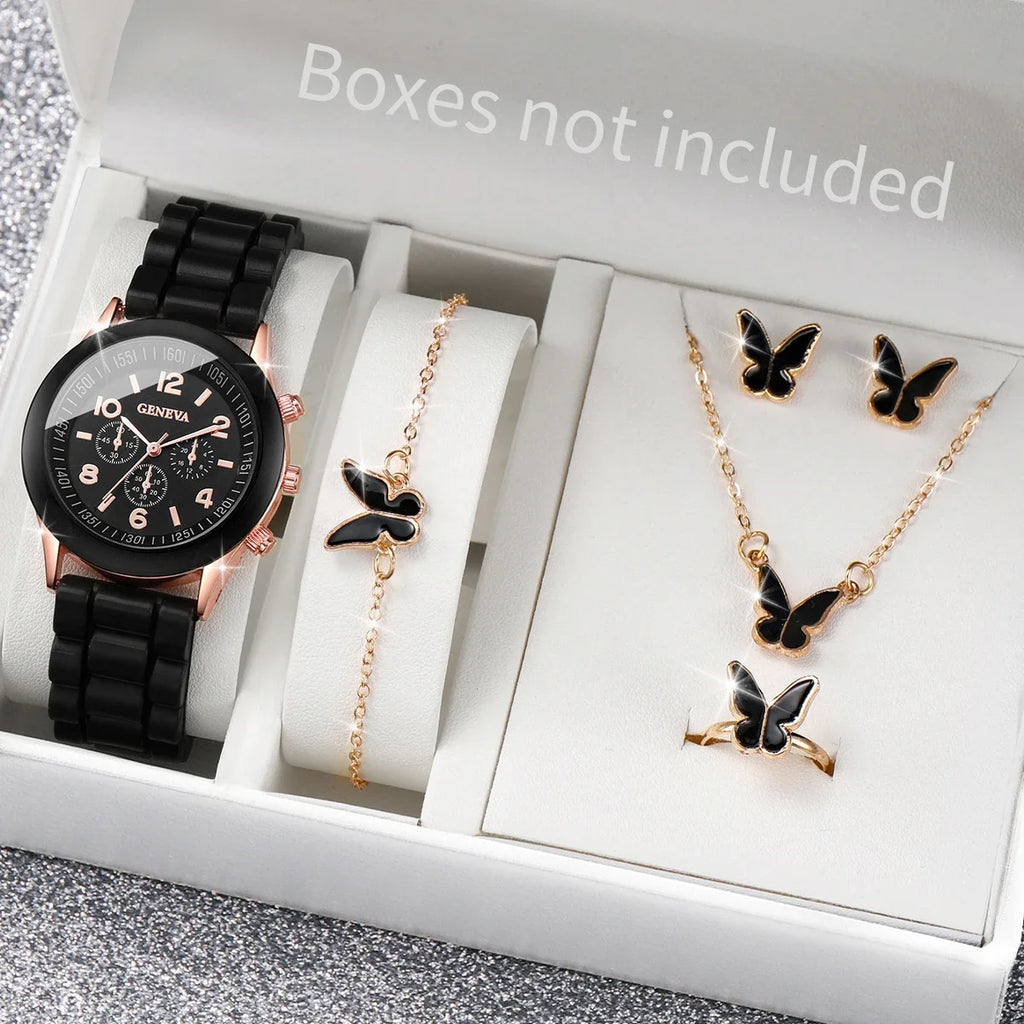 2026 Ladies' Korean version high-end fashion watch with simple classic faux leather strap watch set for women Qme